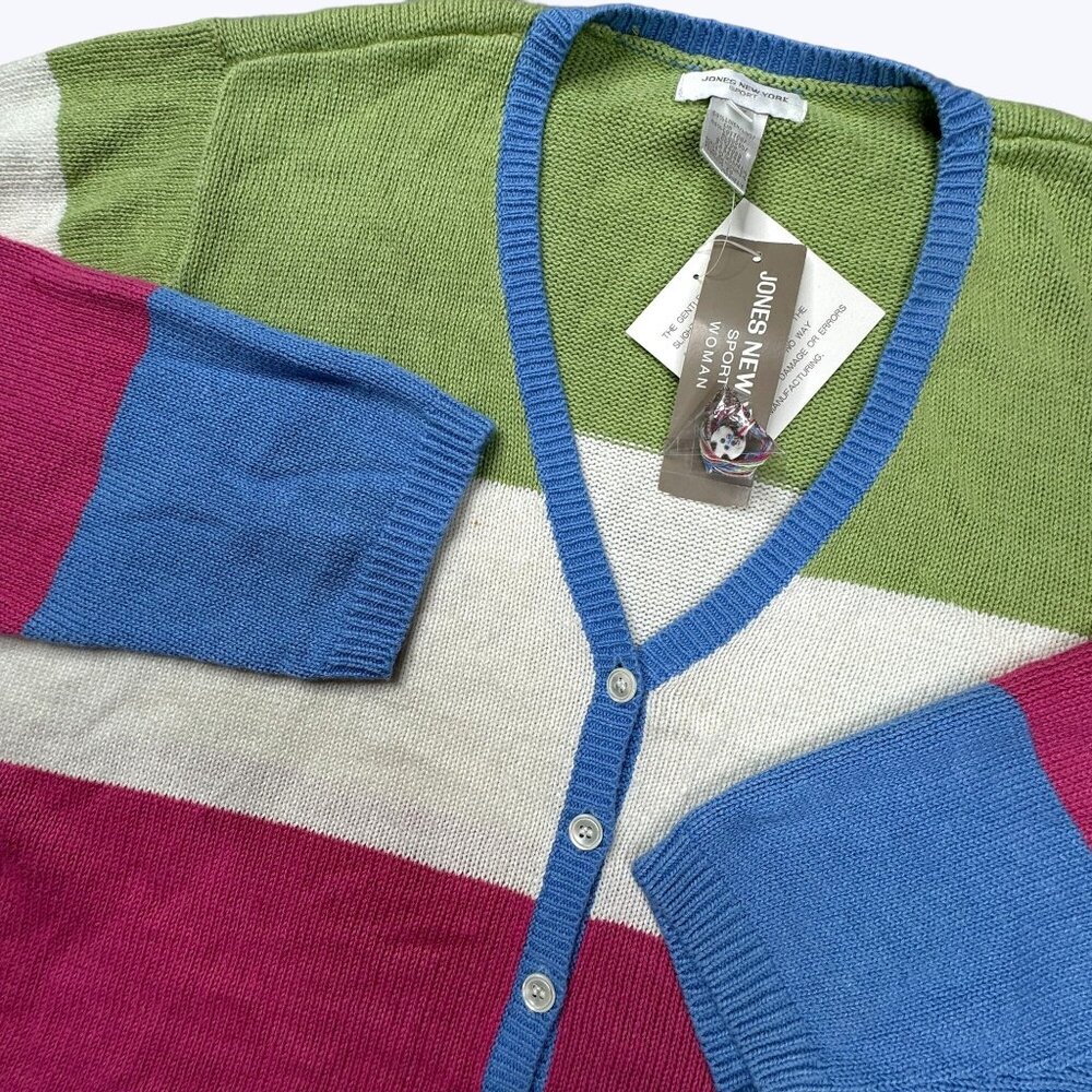 Jones New York Colorblock V-Neck Cardigan - Green, Blue, Pink, Cream 3X